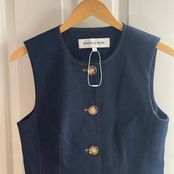 NEW VERONICA BEARD Jessup Denim Vest Dark Oxford Blue Denim {$478} Sz 10 - Picture 10 of 15